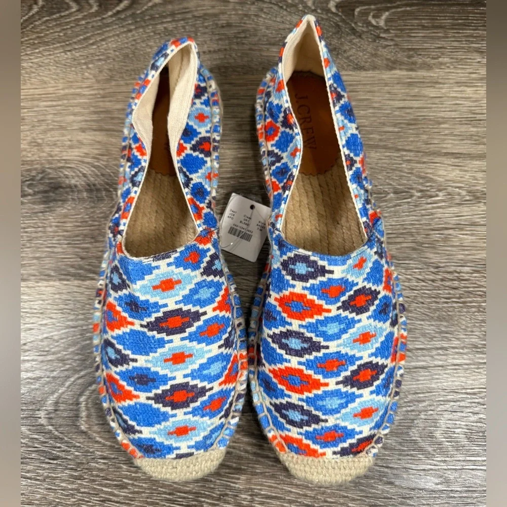 J. Crew Shoes Women 7‎ Blue Orange Geometric NWT Espadrille Cotton Canvas Flat